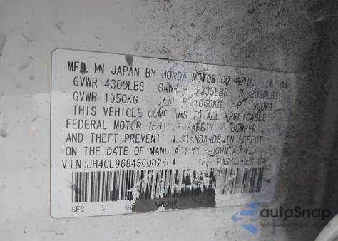 2005 Acura Tsx from USA, damaged, VIN JH4CL96845C002604